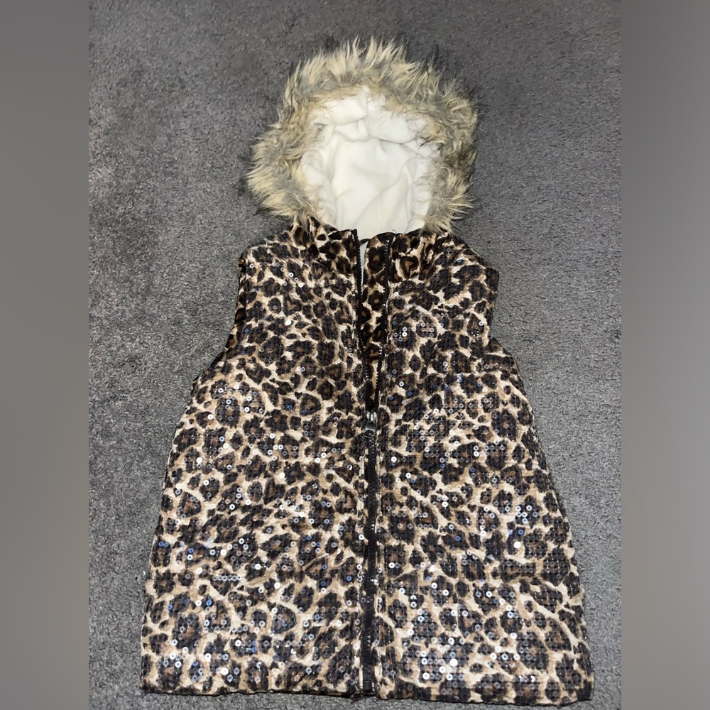 Youth Girls Vest with Hood – The Children’s Place Leopard Print (Size 7/8) - Picture 2 of 5